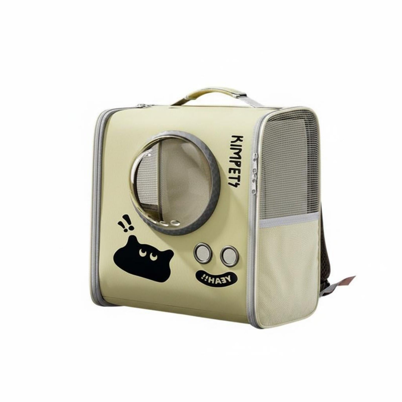 Katze Schulterträger Katzenrucksack Haustiertrage Tiertransport Tasche Tiertragerucksack mit Atmungsaktiven Meshflächen Und Belüfteten Seiten Rundes, Beige, Klein