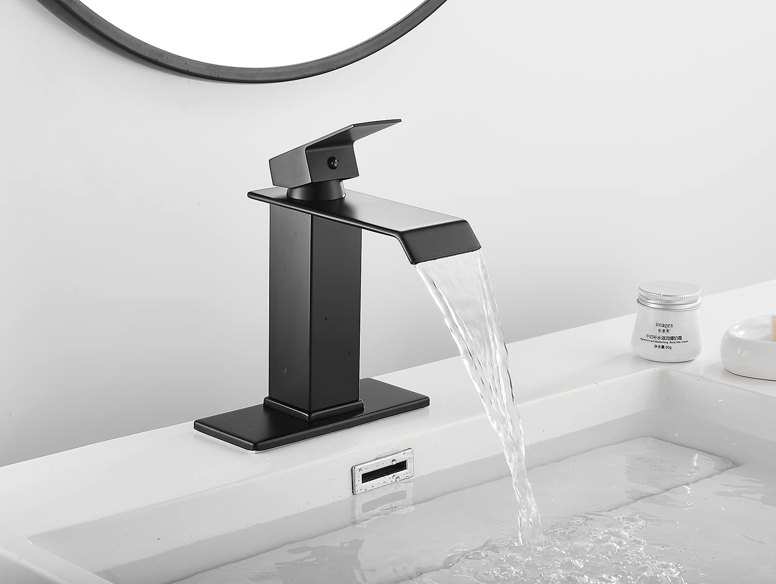 KUZOR Robinet D'évier De Salle De Bain Noir Mat, Cascade Dorée