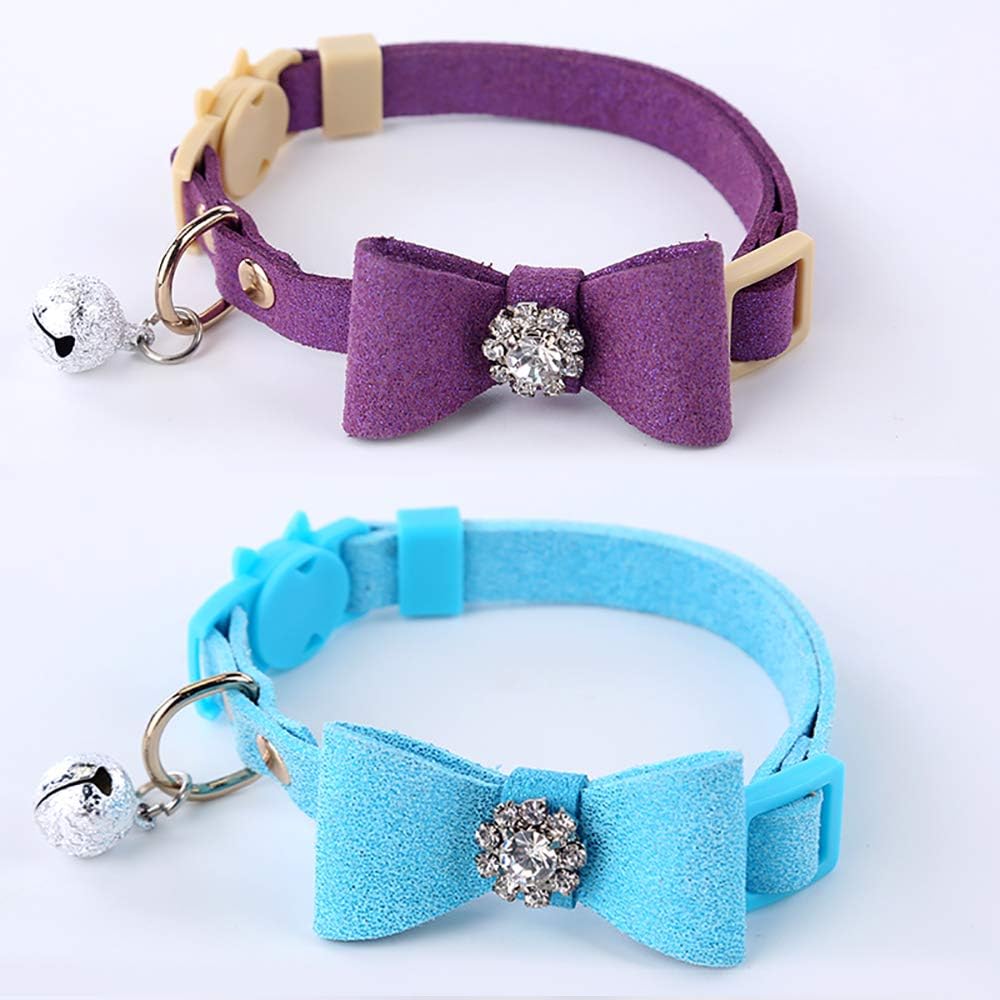 GOPET Adjustable Cat Collar Set Breakaway with Diamonds Bowtie Bell for Puppy Kitten (2 Pack)