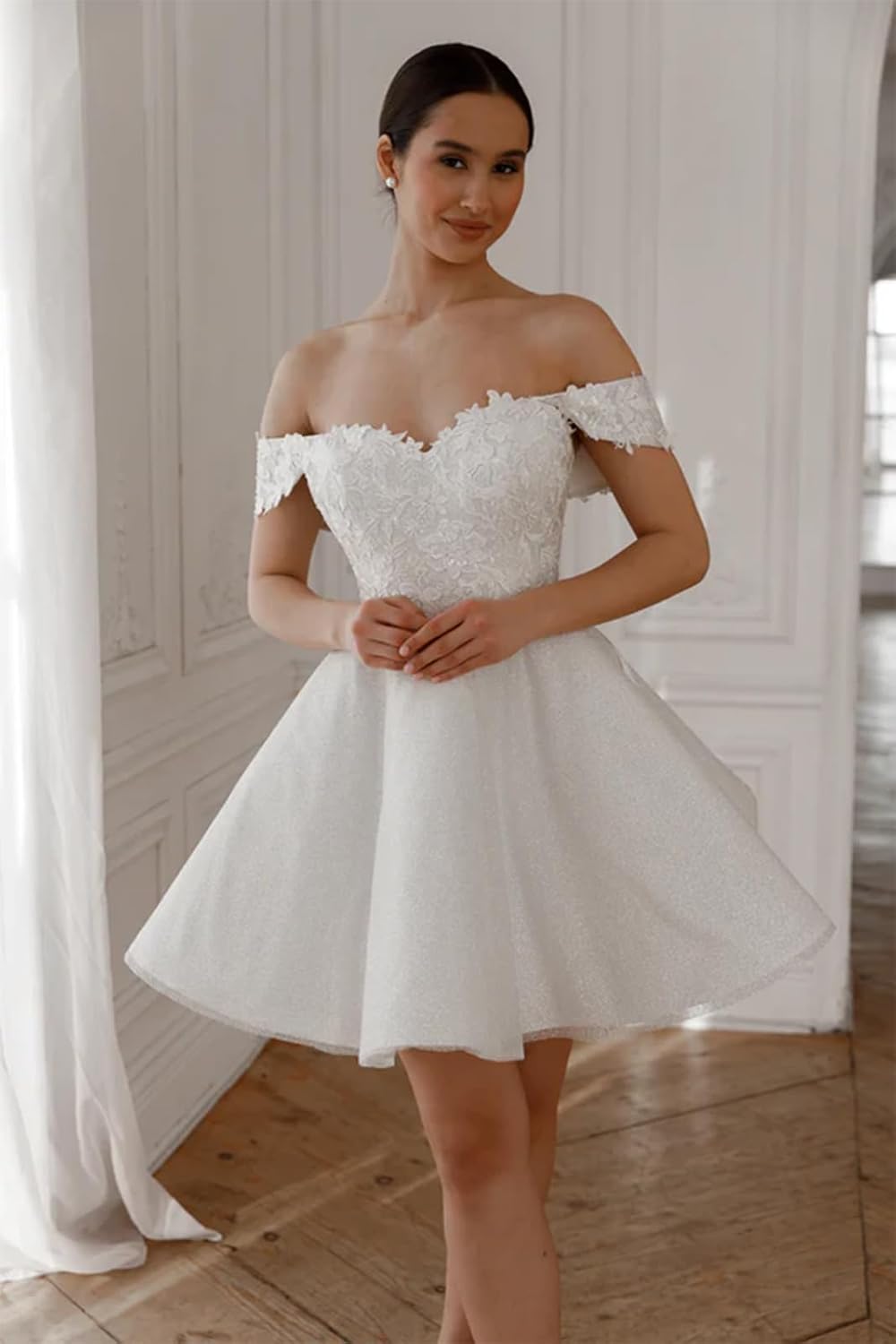 Short Courthouse Wedding Dresses for Bride Simple Satin Bridal Shower Dress Boho Mini Wedding Reception Gown