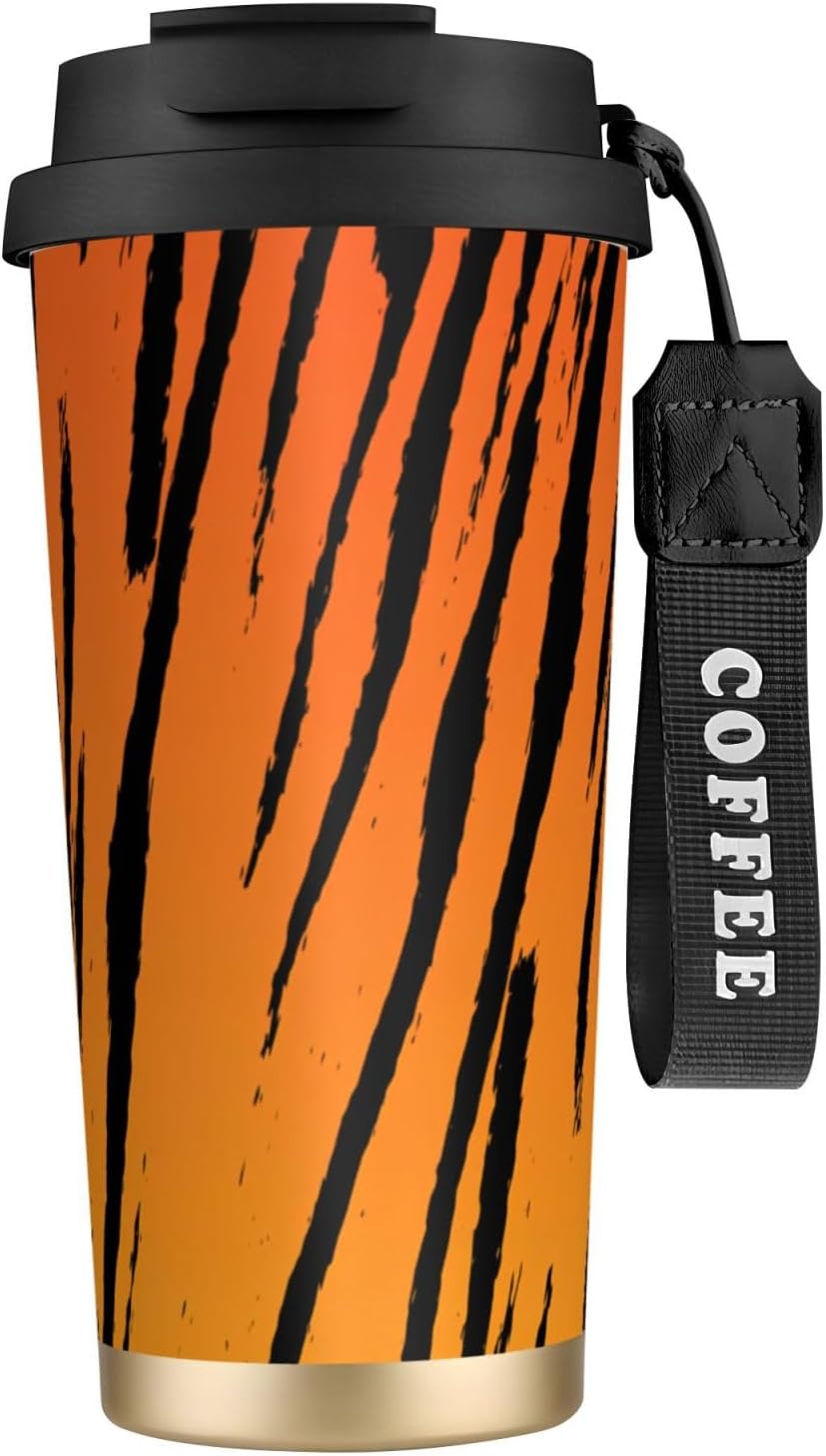 Tiger Stripe Print Leakproof Insulated Coffee Mug,Stainless Steel Dual Drink Travel Tumbler,17 OZ
