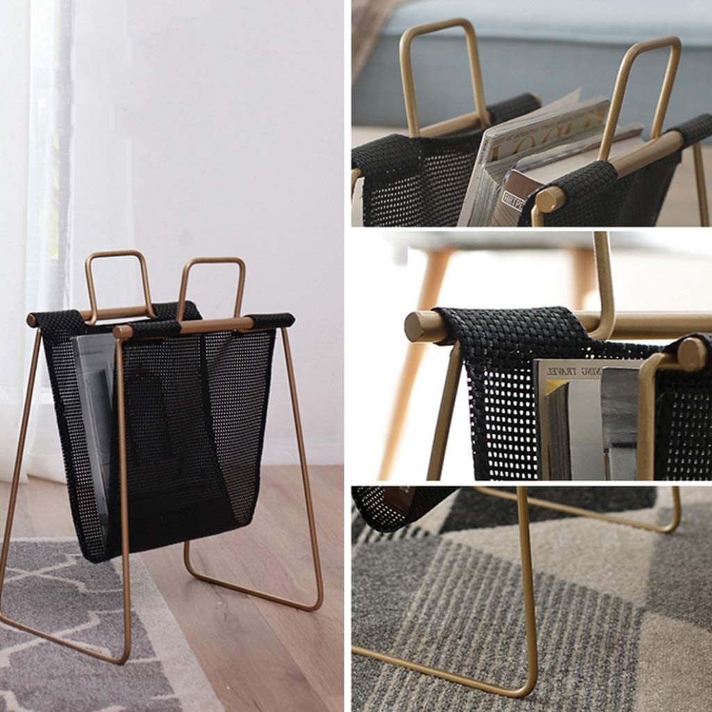 Estantería pequeña de hierro forjado, estantería creativa de escritorio con asa, ideal para sala de estar, oficina y almacenamiento de periódicos, elegante estante de suelo