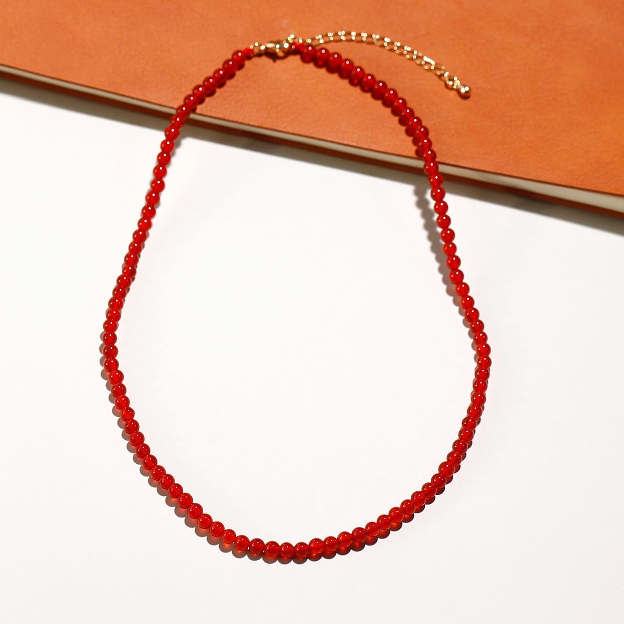 Simple Choker Necklace for Women Real Stone and Crystals Necklaces 4mm Beaded Choker Jewelry Meditation Gift for Women (16"+2") - Image 3