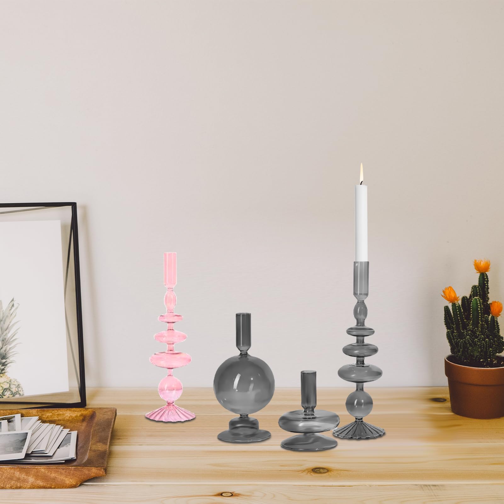 3-delige set glazen kandelaars kerstboomdesign handgeblazen