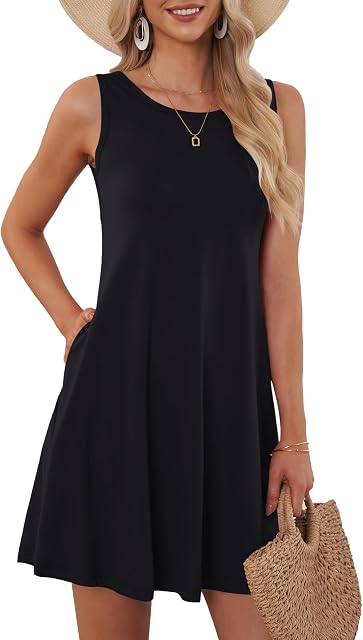 WNEEDU Women's Summer Boho Dress Floral Casual Sleeveless Beach Dresses with Pockets 2026 New