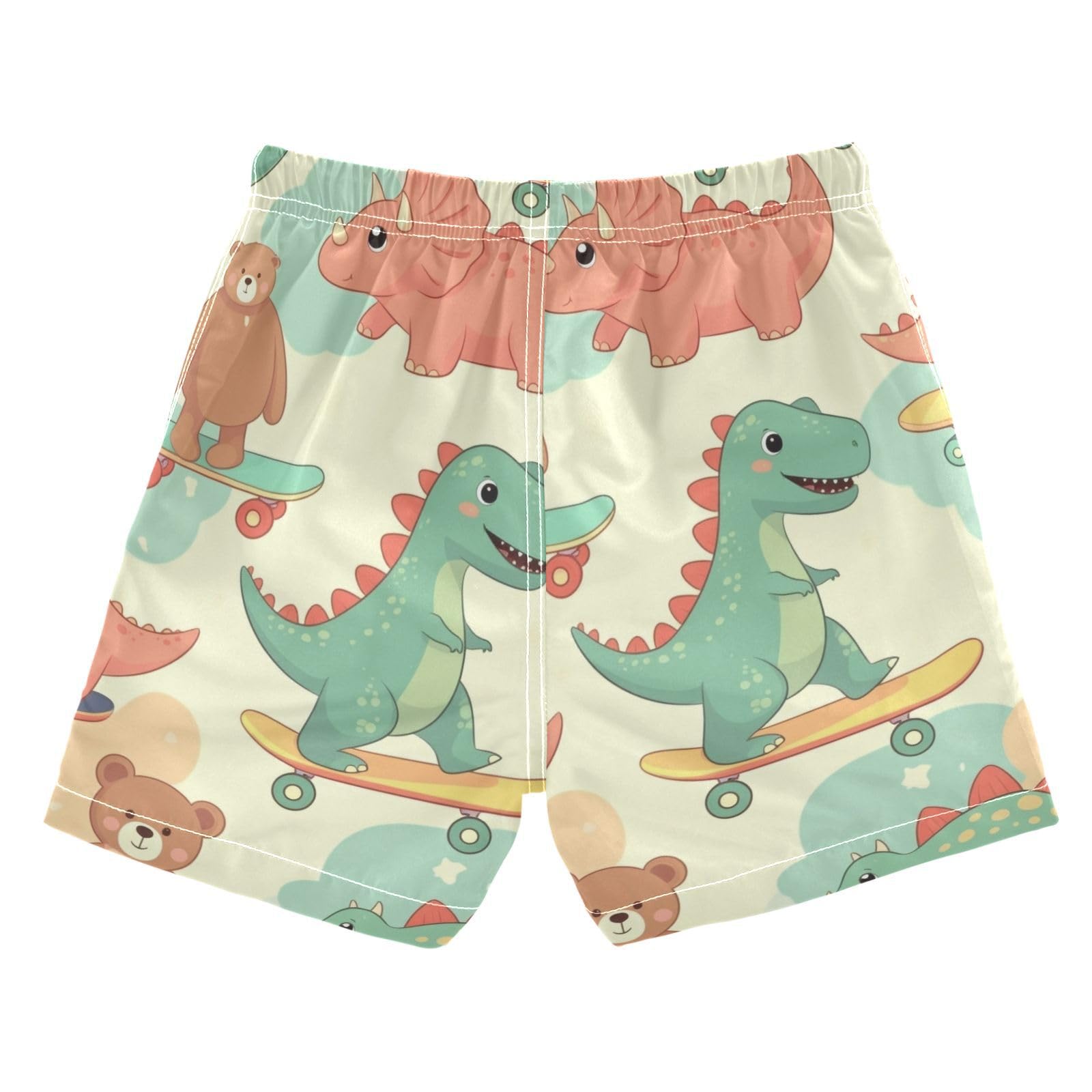 FLildon Cute Dinosaurs Bears Little Boys Swim Trunks with Mesh Lining Quick Dry Beach Board Shorts, 3T