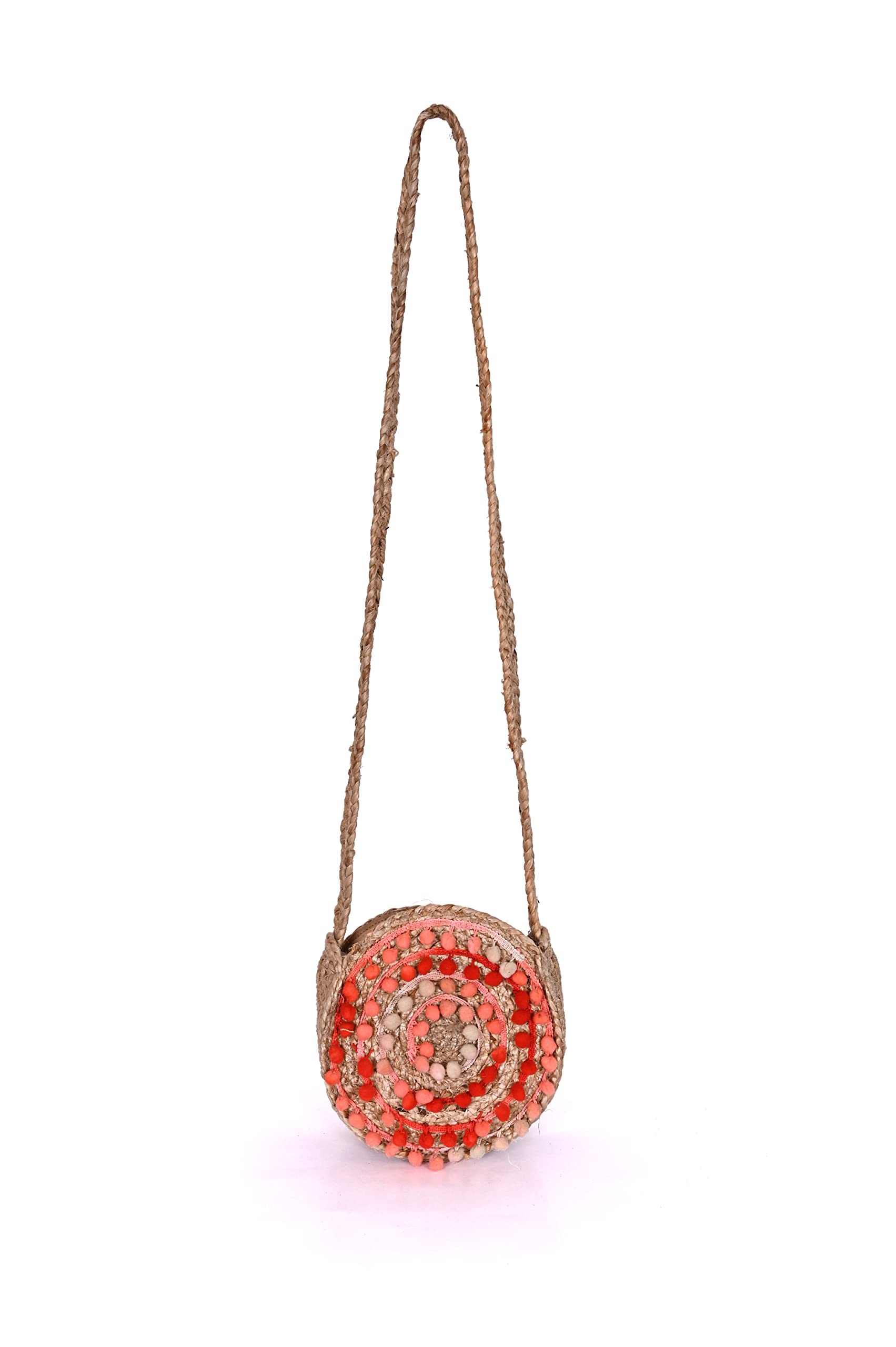 Boho Girl Handcrafted Woven Bag l Womens Round Sling Bag | Jute Crossbody Bag l Pom Pom Embellished Bag for Women (B0BRNHY2HJ) Amazon Price History, Amazon Price Tracker