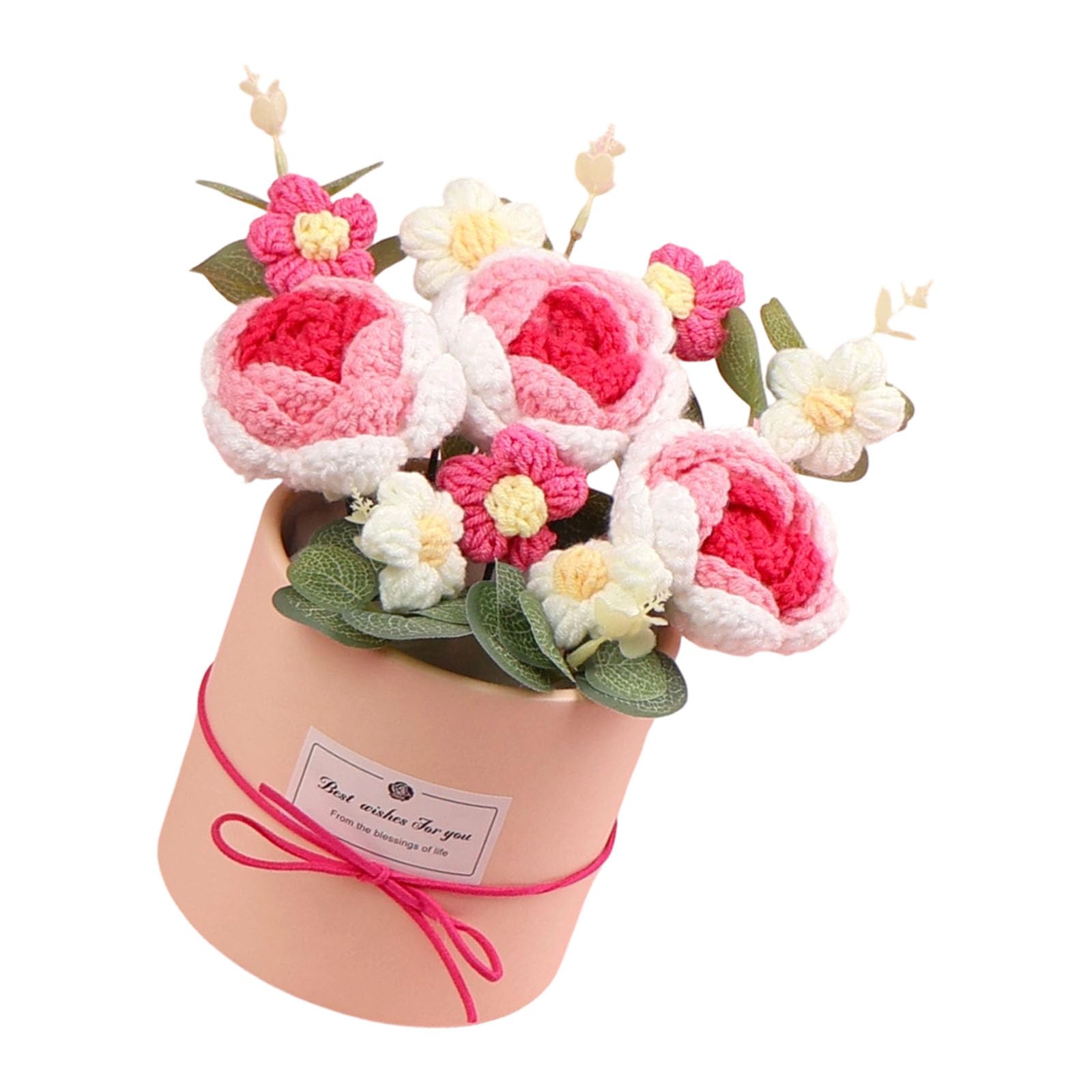 Xinsheinelry Woolen Rose Bouquets in Decorative Container for Teacher ' s Day Gifts and Bedroom Decoration Artificial Knitted Bouquets