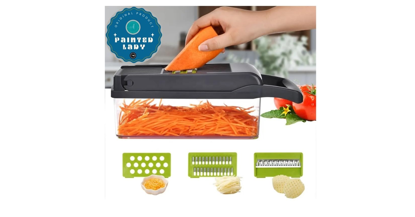 Pro Vegetable Chopper - Multifunctional 16 in 1 Food Chopper, Kitchen Slicer Dicer, Veggie Cutter With 8 Blades, Carrot and Garlic Cutter With Container