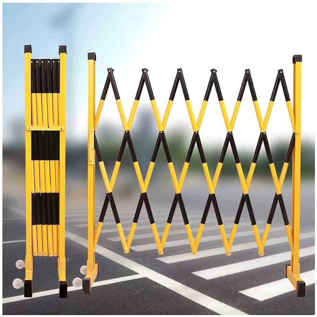 LWJSOCP Robust 2m Retractable Barrier with Wheels - Foldable Safety Gate for Construction Sites, Road Security, and School Safety Solutions.