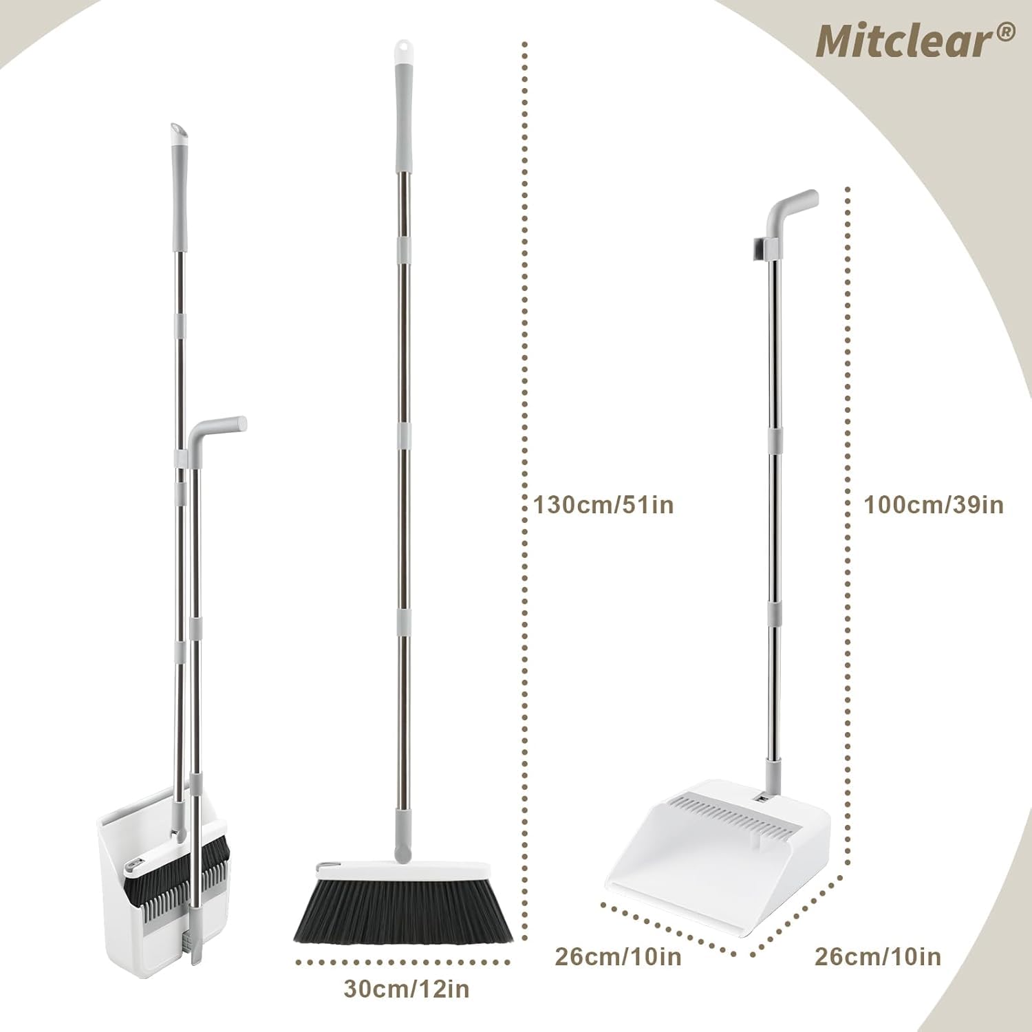 Broom and Dustpan Set, Upright Broom and Dustpan with Water Squeegee and 2 Broom Hooks, with Long Handle for Home Kitchen Lobby Floor Cleaning Supplies with Extension Pole 3