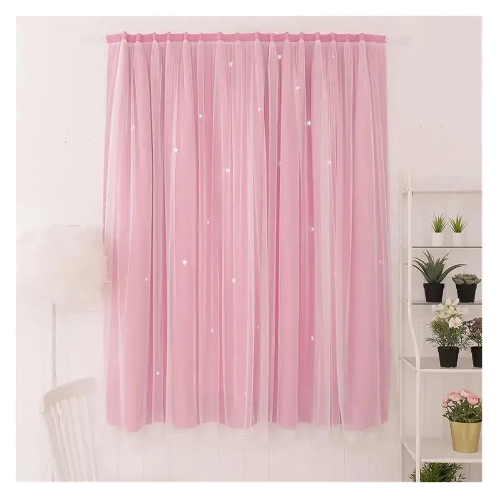 YGMNQAL Punch Window Curtains Hollow Star Blackout Curtain Drapes No-punch Easy To Install(Pink,W200xH200cm 1Pc)