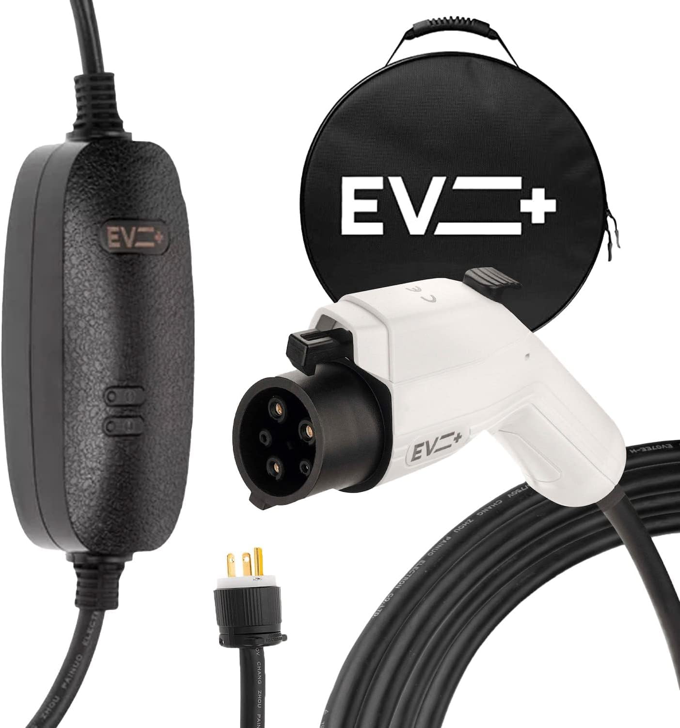 16A Level 2/Level 1 EV Portable Charger – J1772, 240V/110V, 25 ft Cable, NEMA 6-20 + 5-15 Adapter, CE/TÜV Certified, Travel Case