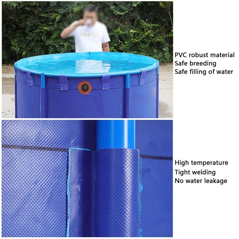 Laghetto per acquacoltura Pieghevole con Staffa, Vasca Rotonda per Pesci, Contenitore per l'acqua Pieghevole, Piscina in PVC Resistente per Giardino, Cortile, Campeggio, Uso Esterno (Blu 1x1