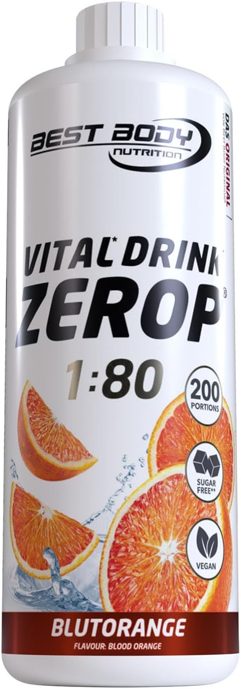 Best Body Nutrition Vital Drink ZEROP® - Blood Orange, Sugar-Free Beverage Concentrate, 1:80 Makes 80 Litres of Ready-To-Drink, 1000 ml