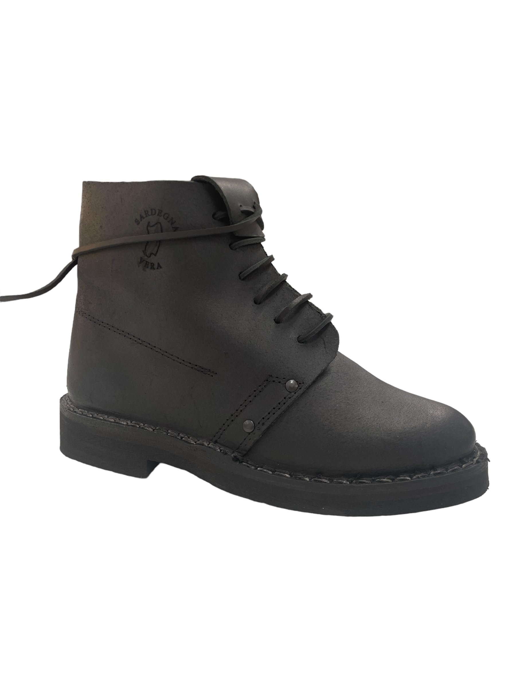 Cosinzos (Cosingius) Cucito. Scarpa da Lavoro/Campagna/Velluto. Pelle Nera. Suola Cucita Liscia. N° 42