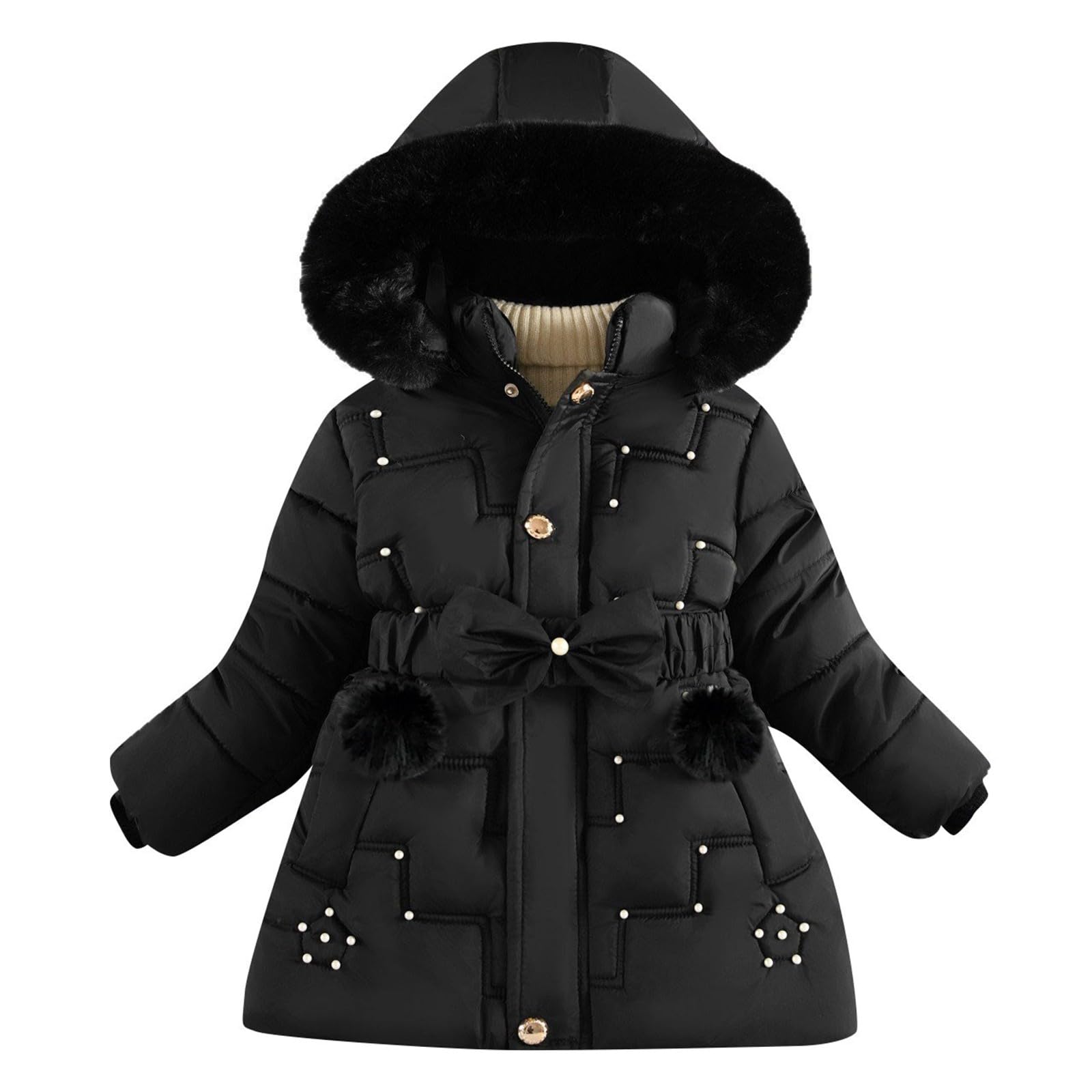 Winterjacke Mädchen Fleece Gefüttert Daunenjacke Bogen Gürtel Parka Jacke