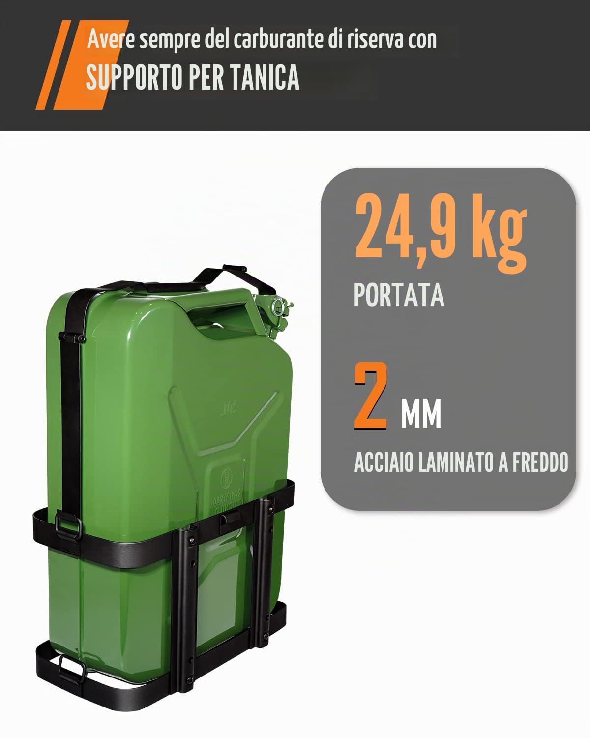 Supporto per tanica di benzina da 20 l, supporto per taniche di benzina, bloccabile e rimovibile, per Tanica Metallo da auto