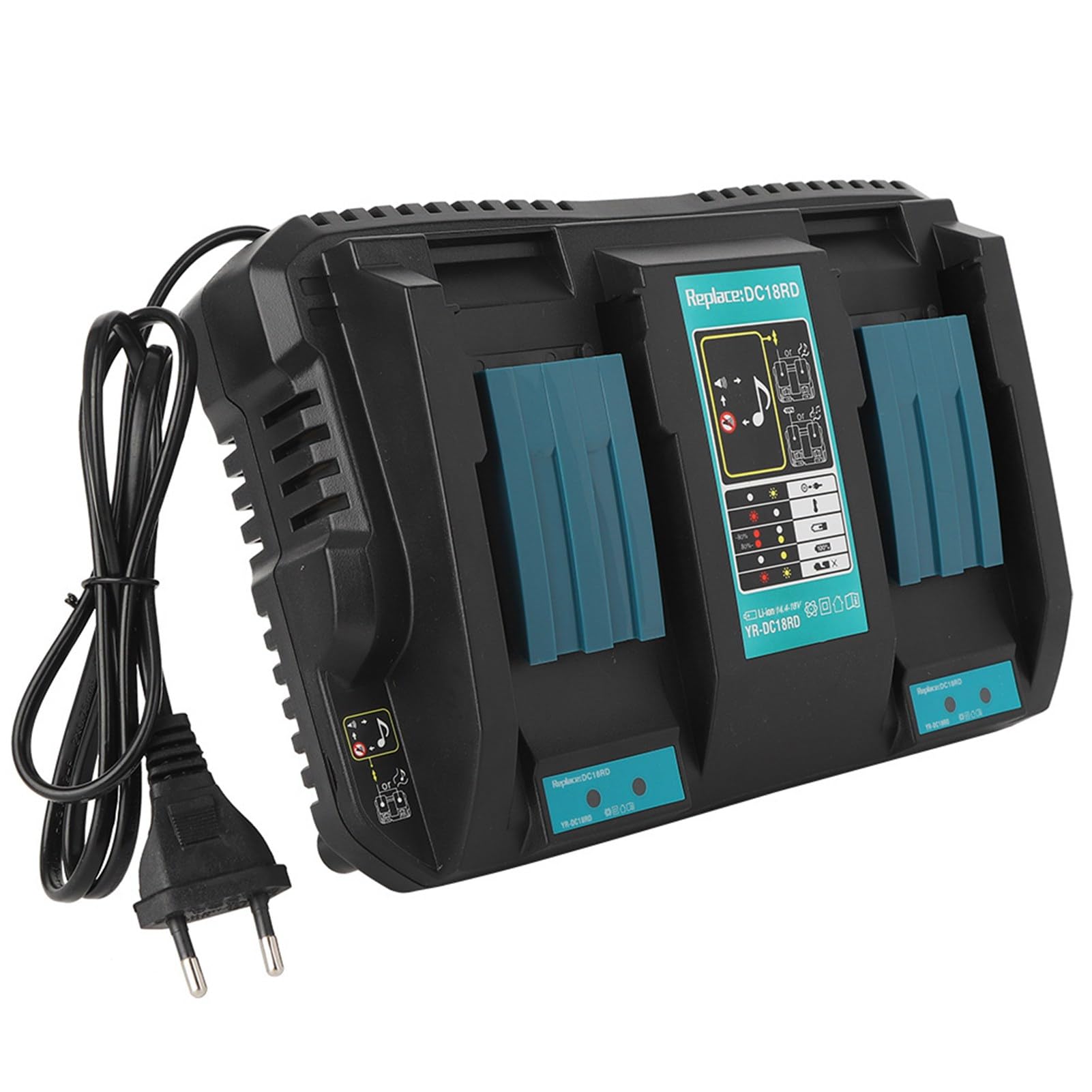 Caricabatterie doppio con interfaccia USB DC18RD compatibile con batterie agli ioni di litio BL1830 BL1430 14,4-18 V, spina americana 110-130 V