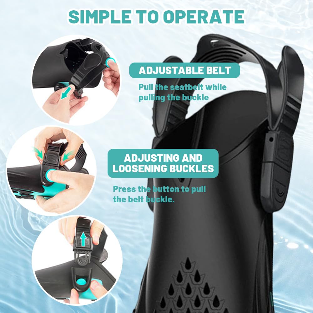 Pinne da nuoto unisex per adulti, pinne da snorkeling regolabili con tacco aperto, pinne corte e antiscivolo, per snorkeling, immersioni e nuoto