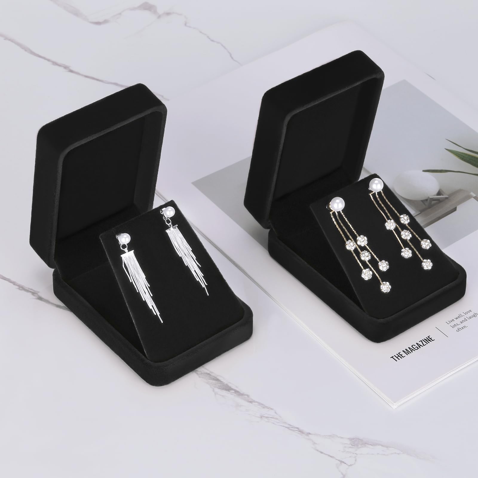 LETURE 2 Pieces Velvet Jewelry Gift Boxes for Necklace Pendant Earring Bracelet, Small Jewelry Storage Display Case for Christmas Wedding Engagement Birthday Anniversary (Black)