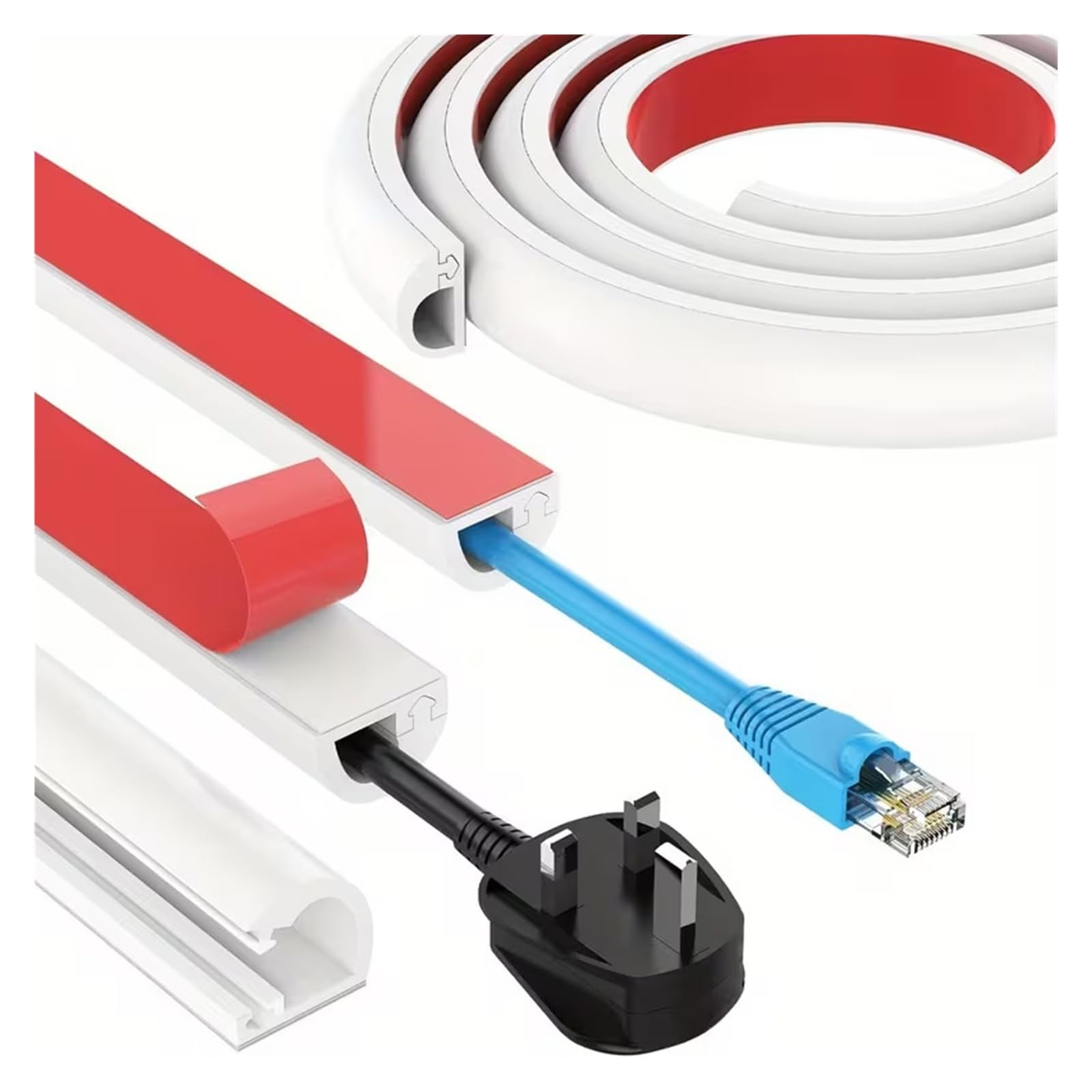 Canaleta Pasacables para Suelo 1 Canal de gestión Cables 1/2/3/5/10 m, Cubierta Decorativa Invisible, Protector antipasos, canalización Adhesivo(10m)