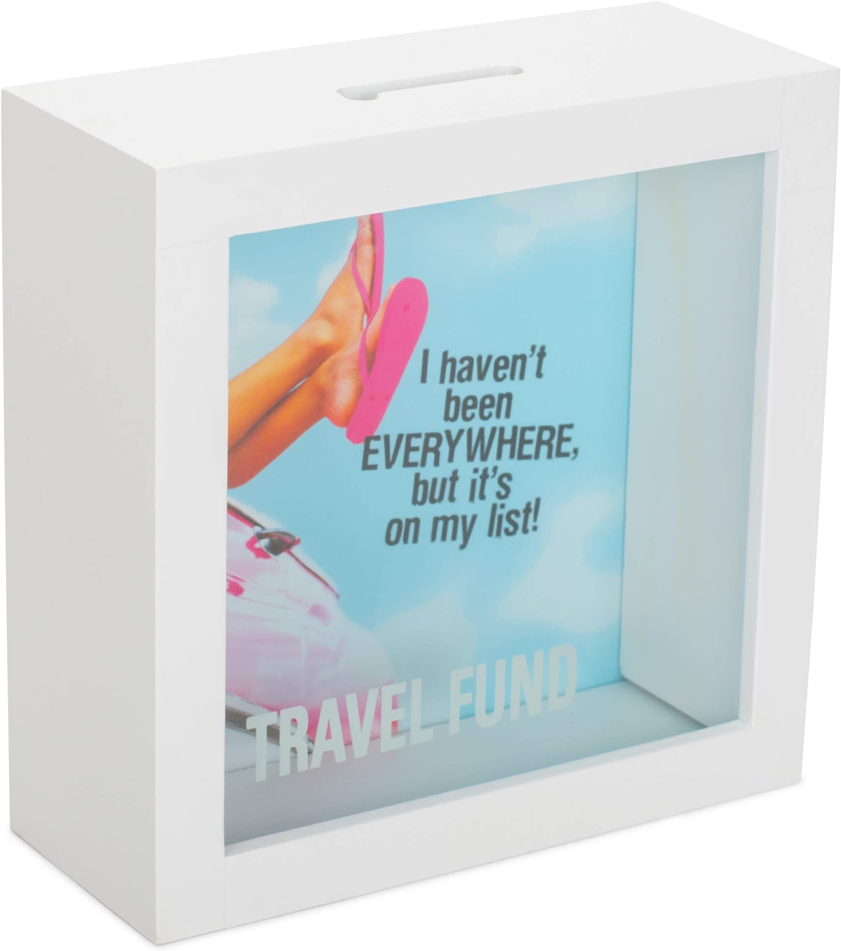Travel Fund Haven't Been Everywhere But on My List 6 x 6 Wood Shadow Box Bank
