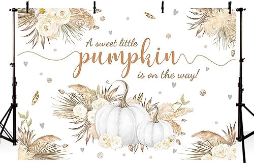 Miniatura 2 de MEHOFOND Telón de fondo bohemio de otoño de 7 x 5 pies para niñas, baby shower, hojas de otoño, hierba de pampas, fondo floral blanco para