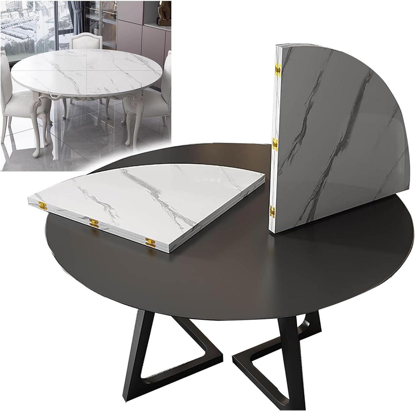 Foldable Round Wood Table Top Extender 4-Fold (120-240cm) Replacement Desktop, Space Saving No Legs for Indoor Outdoor Patio Party Dining Catering(C,120cm/48)