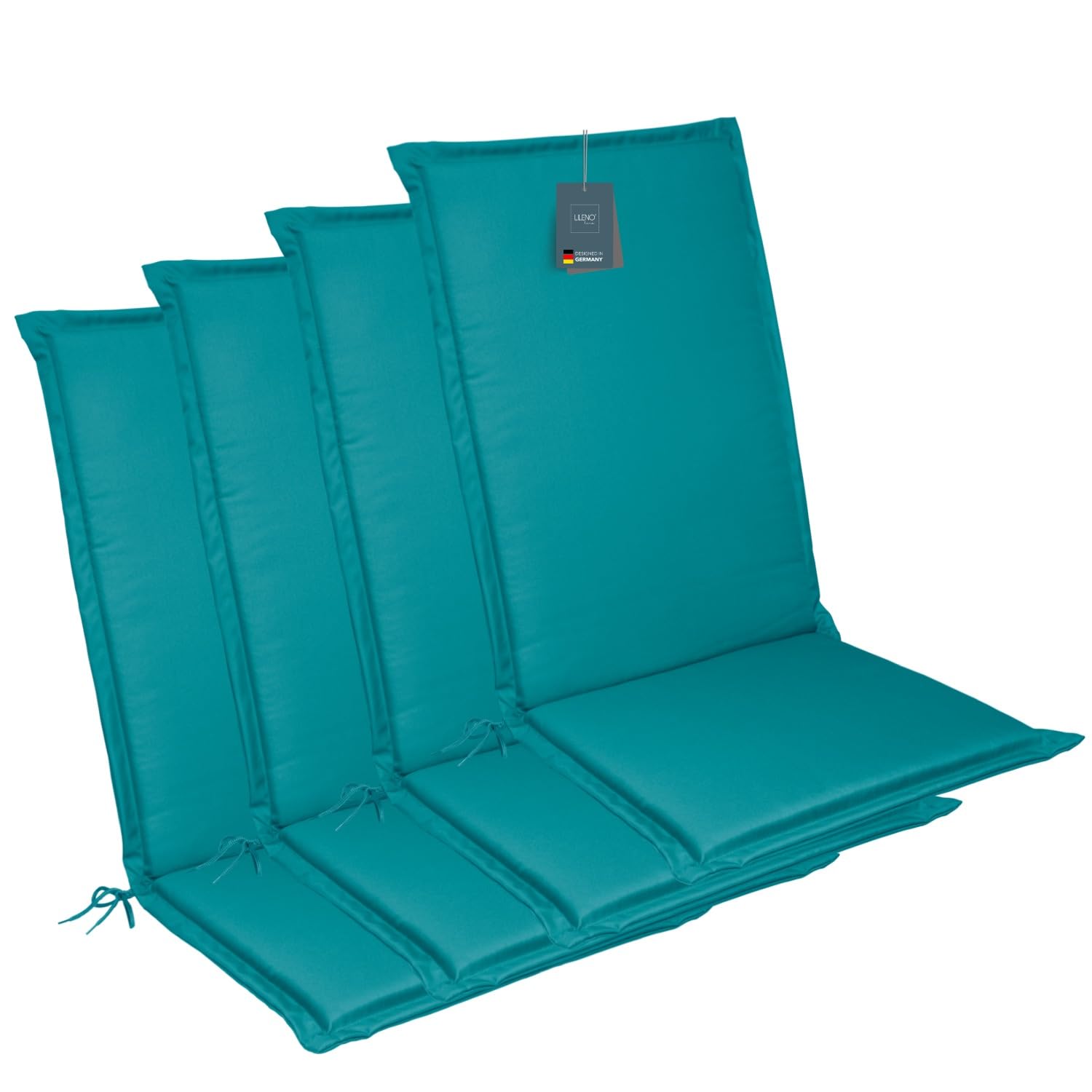 LILENO HOME Mia Garden Chair Cushions [Set of 6 - High-Back] in Petrol - Comfortable Loungers as Seat Cushions for Garden Furniture - Chair Cushions for Garden Chairs and Folding Chairs