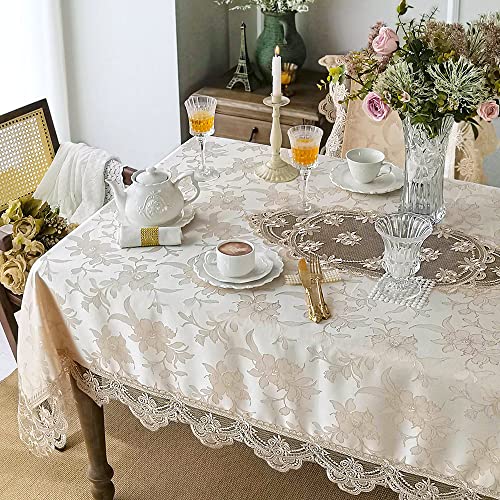 Sutavia Jacquard Lace Embroidered Tablecloth Waterproof Farmhouse Design Table Cover Classic Antique Flower Decor Tabletop Home Party Dining (Champagne, Rectangle/Oblong,60 X 120 Inch,10-12 Seats) #TOP1