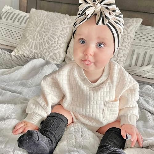Baby Girl Boy Fall Clothes Quilted Sweatshirt Romper Solid Color Long Sleeve Onesie Shirt Cute Infant Winter Clothing (Cream,0-6 Months) #TOP1