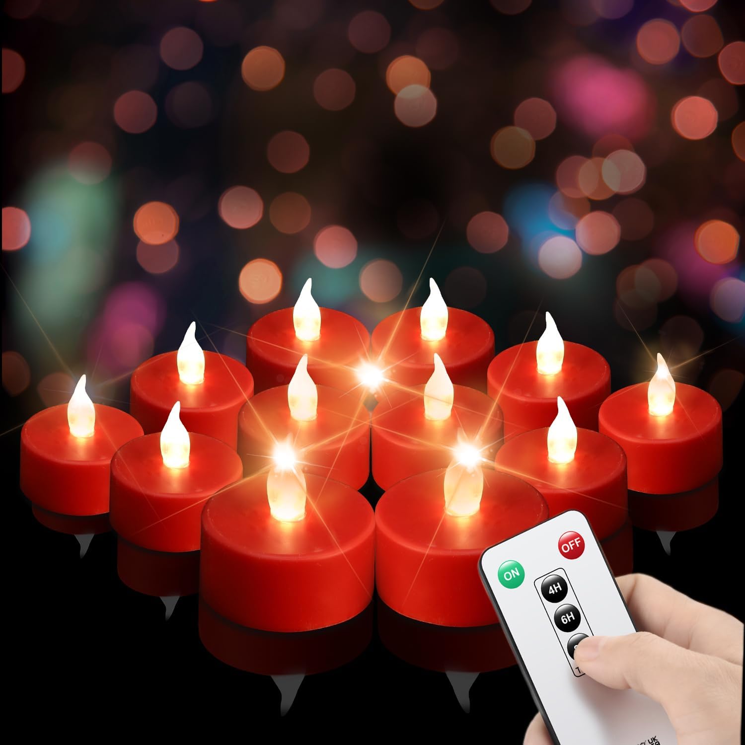 Tea Light Candles with Remote Control,50pack Flickering Flameless LED Candle,Long Lasting 400+Hours,Battery Operated with Timer for Home Decoration Seasonal &Festival Celebration Red