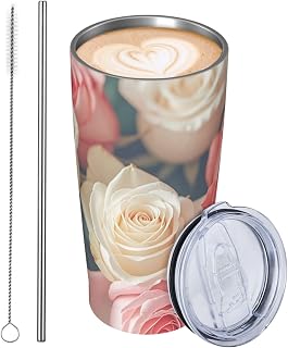 GJHKSSVB Soft Color Roses - Vaso aislado de acero inoxidable de 20 onzas, a prueba de fugas, taza de café de viaje con tapa y pajilla, botella de agua, vasos para bebidas, regalos para mujeres