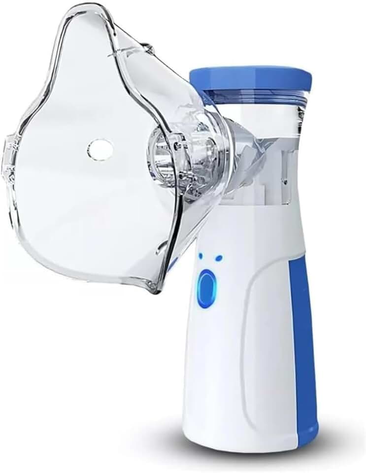 AMOREJA Nebulizador Portátil USB - Partículas Finas 2µm - Máscara Adulto e Infantil - Autolimpeza - Compacto e Leve (77g)