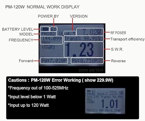 Miniatura 5 de PM-120W Digital VHF UHF 125-525Mhz Medidor SWR de potencia y contador de frecuencia - Medidor HF RF HAM Radio bidireccional Conector SO239