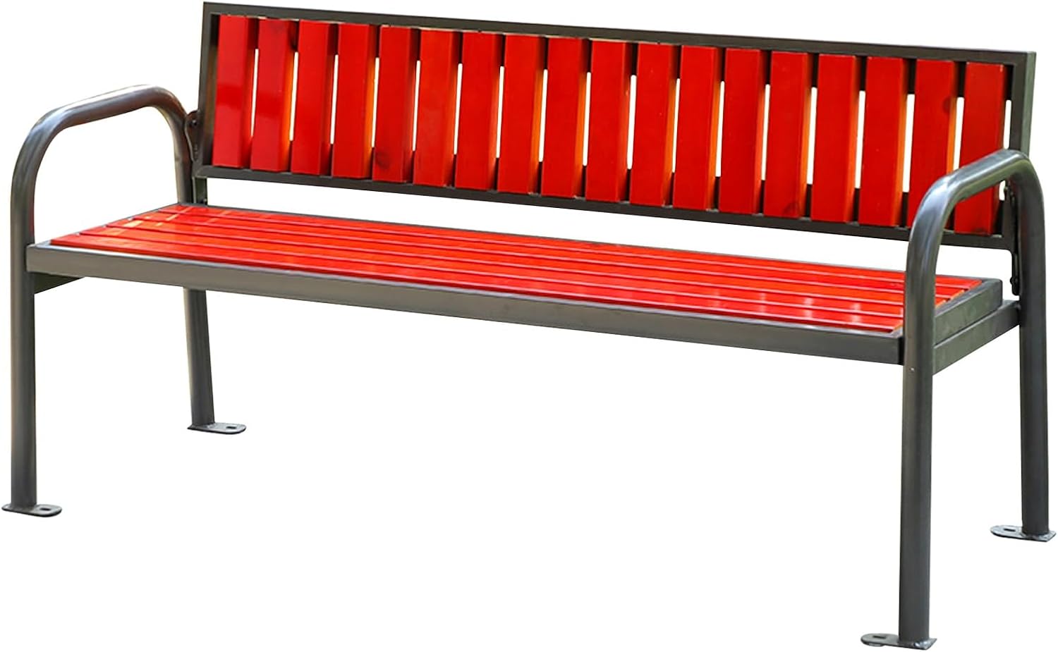 2-Person Poly Lumber Patio Bench, Outdoor All-Weather Seating, Fade-Resistant, Durable Cast Iron Frame, Stylish Garden Park Bench (Wood, 86cm)