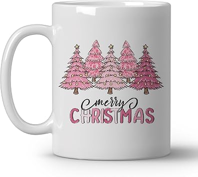Pink Christmas Tree Coffee Mug, Cute Coquette Holiday Gifts