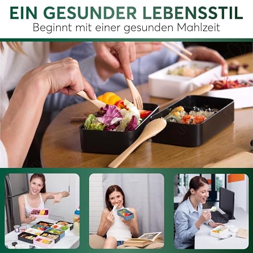 Foto von Umami Brotdose mit Fächern und 4 Bestecke, Alles-in-Einem Lunchbox Erwachsene für Männer/Frauen, Soßentöpfe, Auslaufsicher Bento Box Brotbox