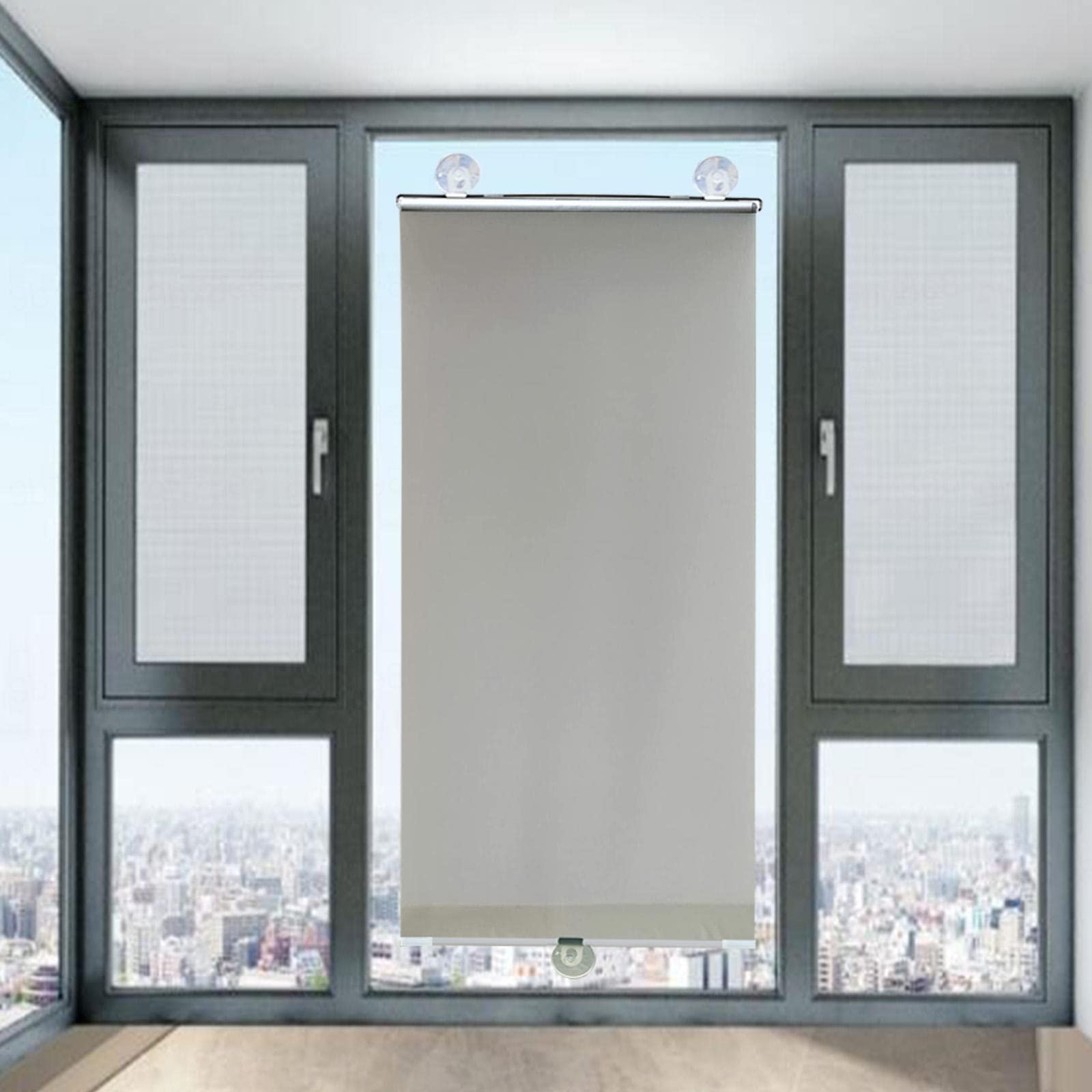 DECAKE Blackout Roll Up Blinds with Suction Cups Shade Thermal Window Curtain, Temporary Sunscreen Roller Lightweight Portable Shutter, Drape Without Drilling,Grey-75x125cm/30x49in