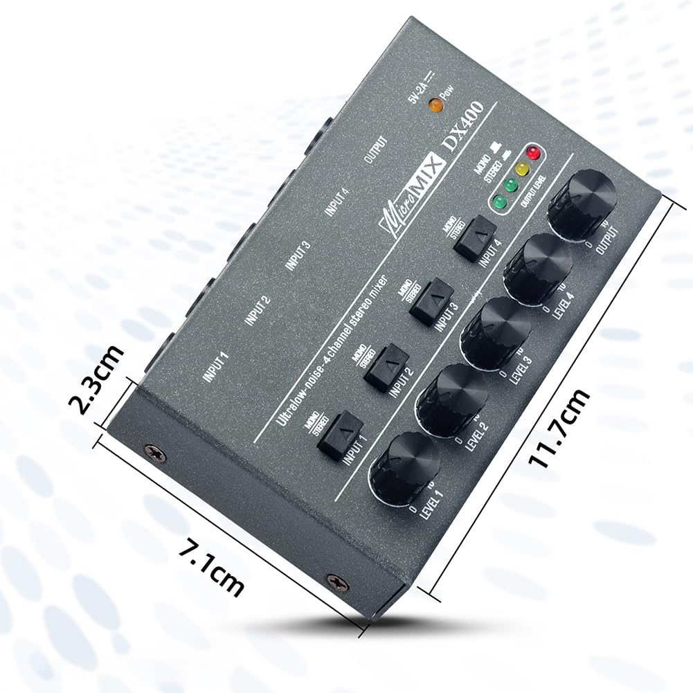 Mixer audio per DJ 4/6/8 canali Mini mixer Ultra Low Noise TYPE-C 5V 2A Mixer stereo Facile da usare for piccoli club e bar(8 Channels)