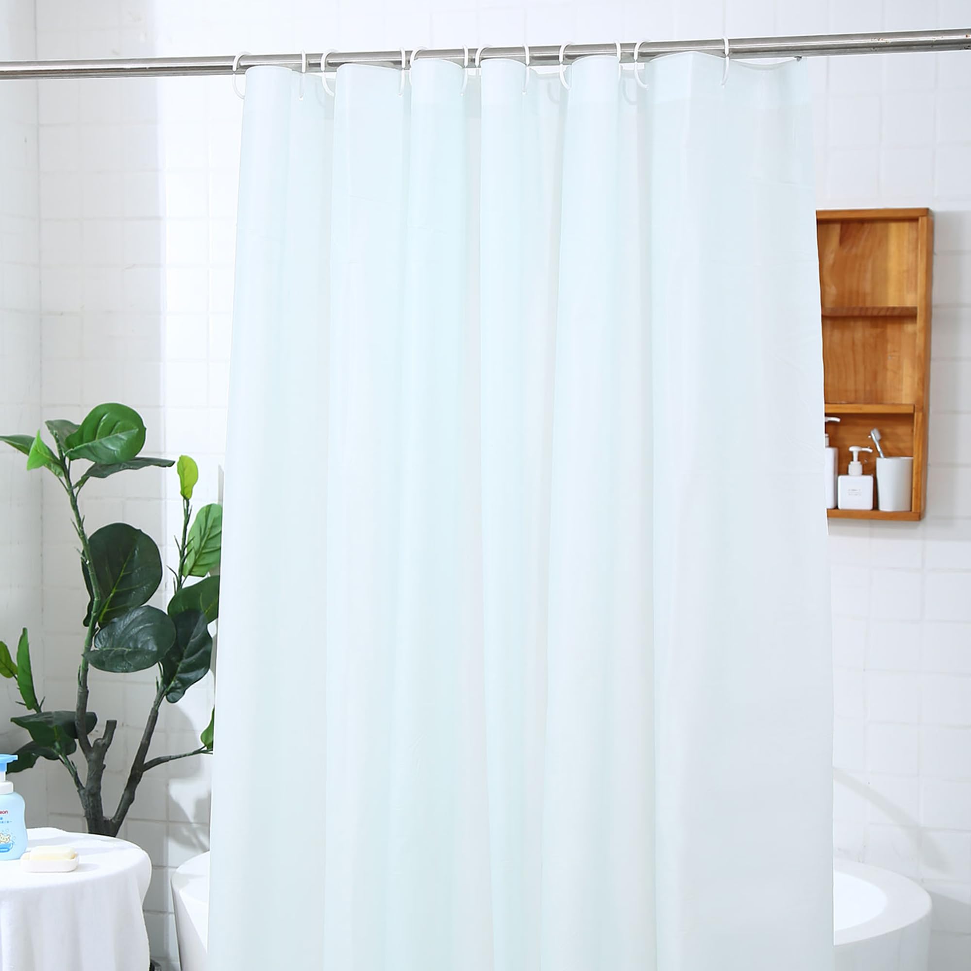 Trimming Shop Cortina de ducha con 12 ganchos, resistente al moho y al moho, 180 x 180 cm de largo, lavable de PEVA, forro de cortina de ducha, 180 x 180 cm de largo, transparente