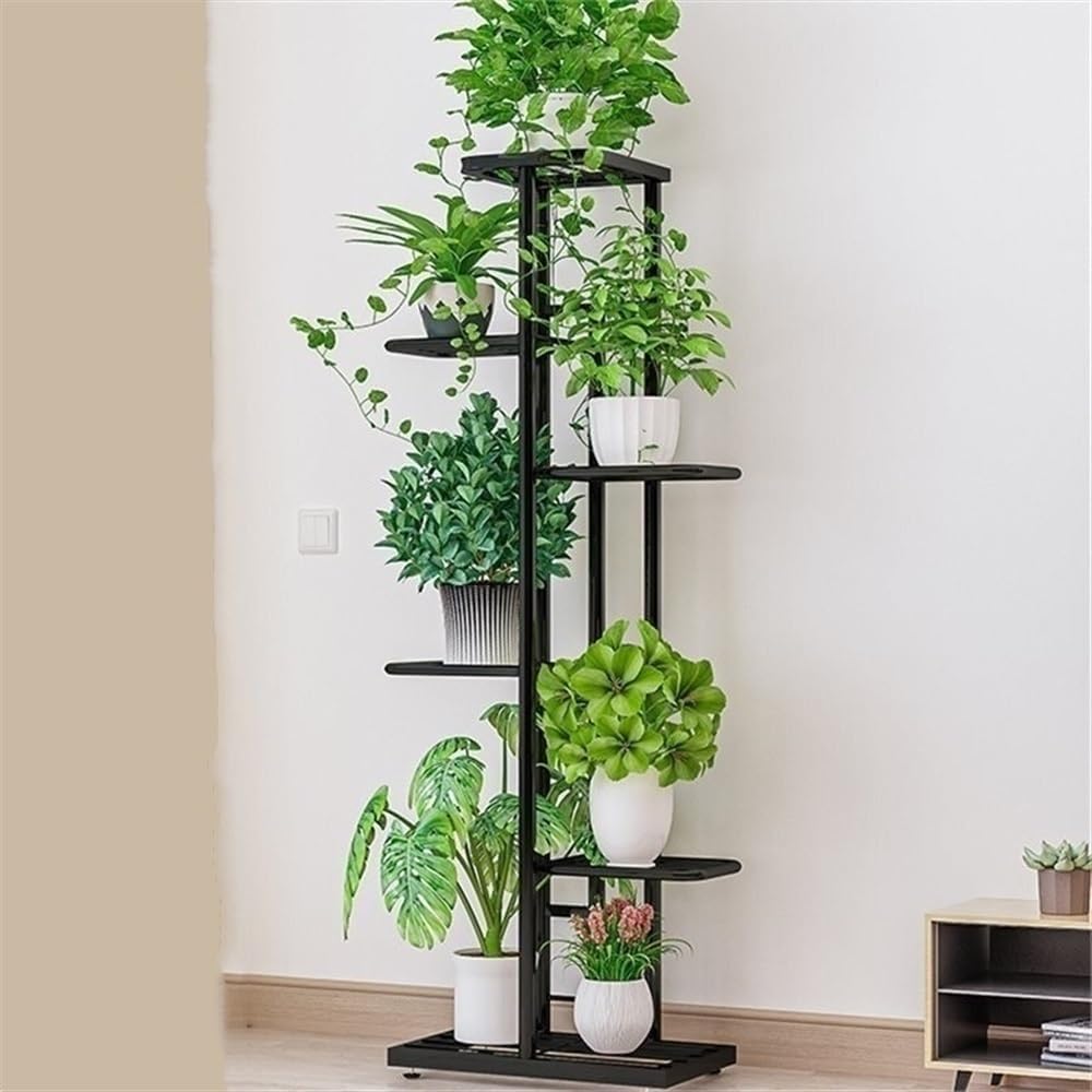 Plant Stand Indoor Outdoor, Metal Flower Pot Holder Shelves with Round Foot Pads, Tiered Plant Rack Organizer for Patio Balcony Garden Living Room Corner(Black,16.9 * 8.7 * 42.5in)