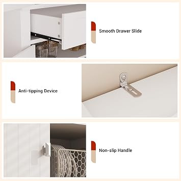 72 Inch Food Pantry Cabinet, Modern White Wood Kitchen Storage Cabinet with Door Shelves & Drawer, Freestanding Cupboard for Dining Room, Living Room, Apartments