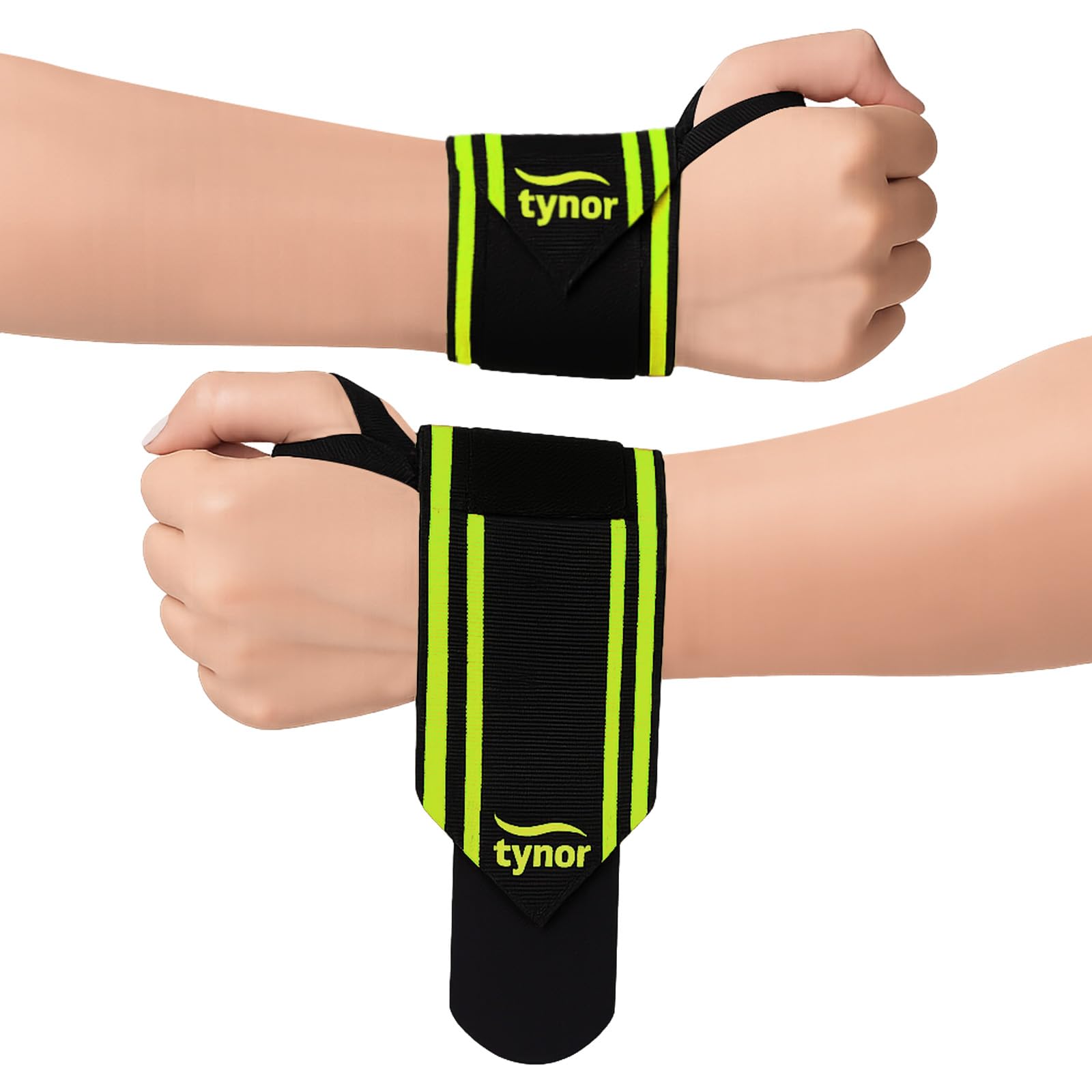 TYNOR Wrist Wrap With Thumb Loop, Black & Green, Universal, Pack of 2