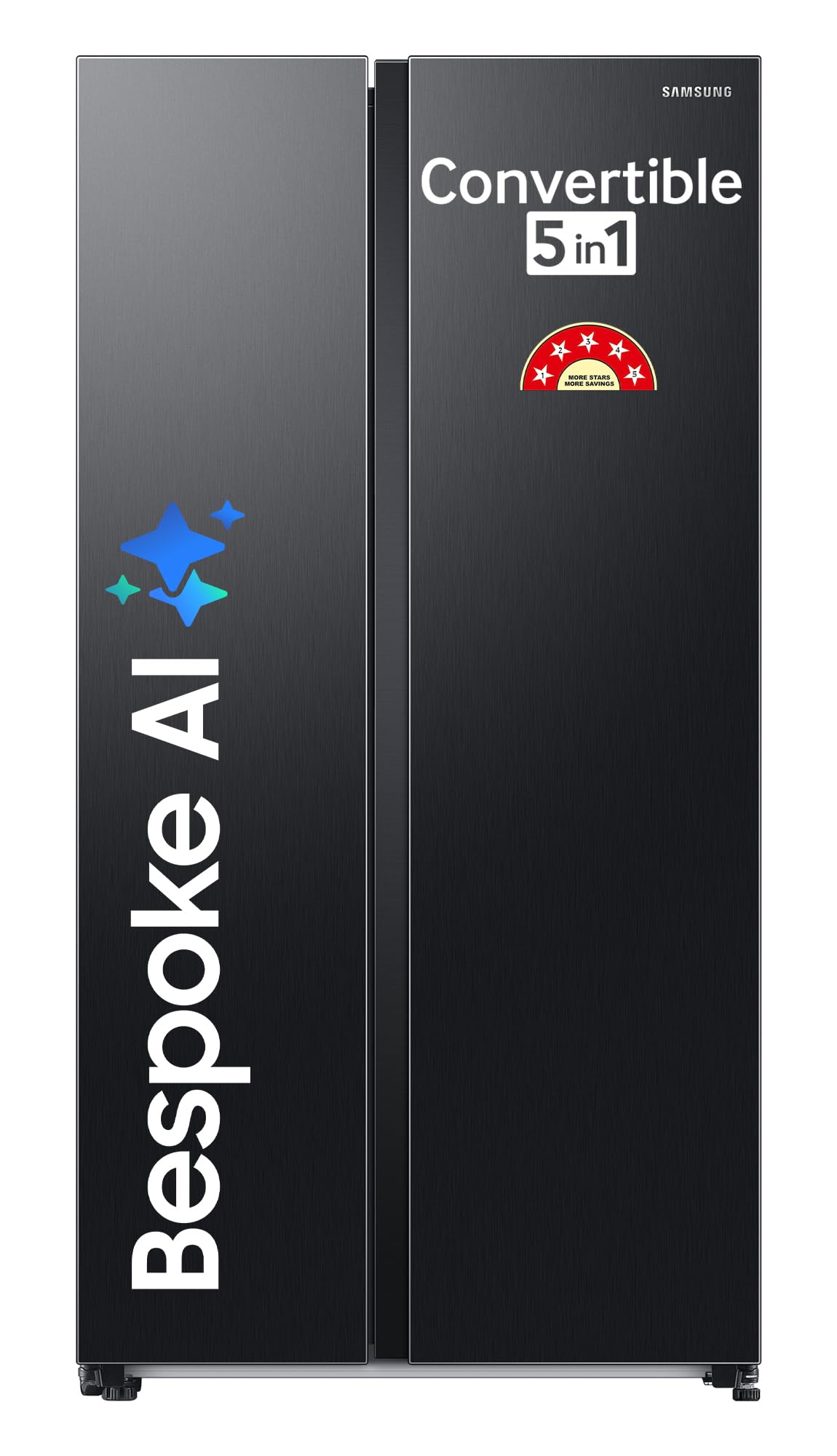 Samsung 653 L, 5 Star, Frost Free, Double Door, Convertible 5-in-1 Digital Inverter, Side By Side AI Enabled Smart Refrigerator with WiFi (RS76CG8115B1HL, Black Matte/Black DOI)