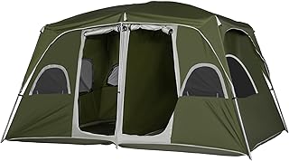 Outsunny 2 Room Camping Tent, Family Tent 4-8 Person with Large Mesh Windows, Easy Set Up for Backpacking Hiking Outdoor, Green