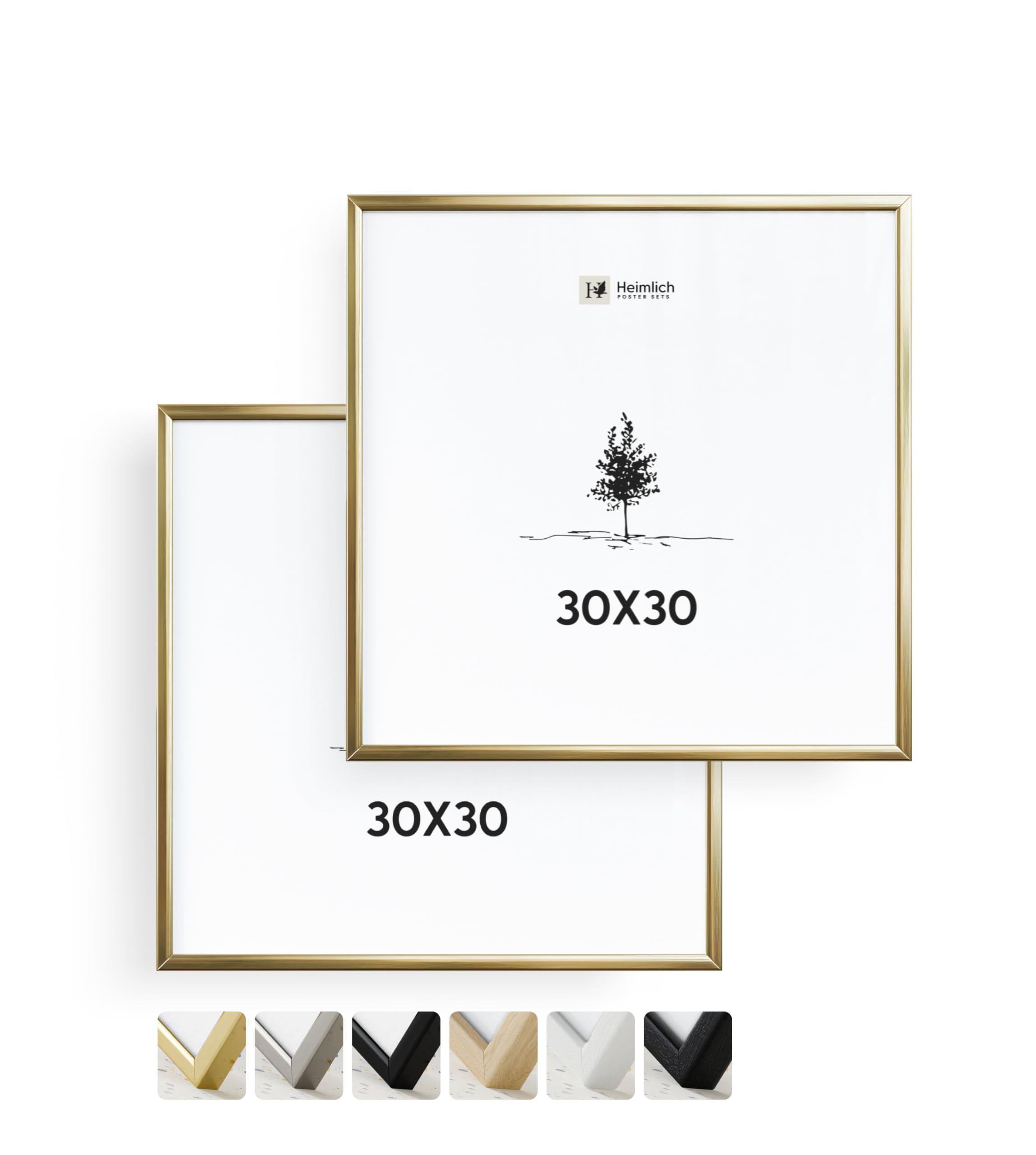 Heimlich® 2x Cadre Photo 30x30 cm en Aluminium Doré | Cadre 30x30 cm | Cadre à Documents 30x30 | Verre Acrylique Incassable Excellente Qualité Durable | Décoration Murale 30x30
