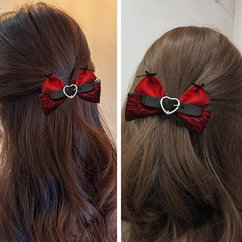 Big Halloween Hair Clips for Women Girls Gothic Bow Hair Clips Punk Goth Hair Accessories Large Bow Barrette Clip Party Wear Hair Clips Bow Festival Christmas Hair Bow Clips Red Bowknot Hair Clip - Image 2