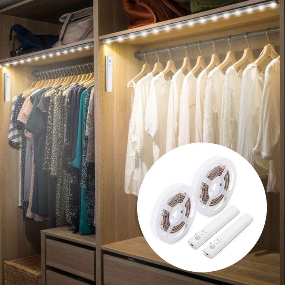 LED Dual Mode Motion Night Light, Flexible LED Strip with Motion Sensor Closet Light for Bedroom Cabinet 4000K (Nature White,2 Pack,3.2FT*2)